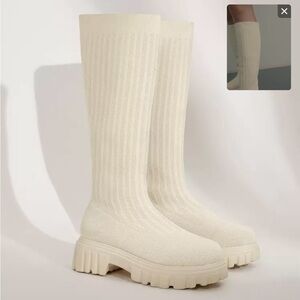 SHEIN Cream Ribbed Winter Boots